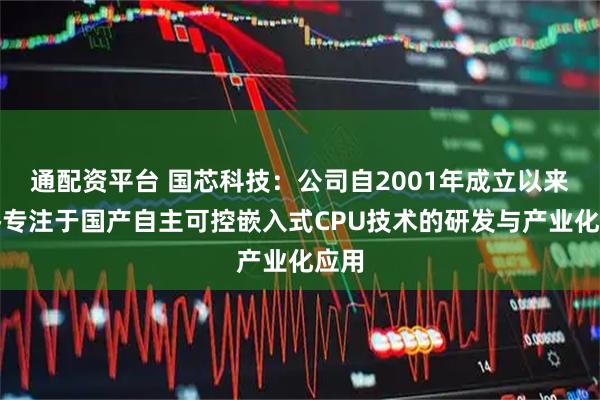 通配资平台 国芯科技：公司自2001年成立以来始终专注于国产自主可控嵌入式CPU技术的研发与产业化应用