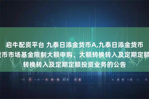 启牛配资平台 九泰日添金货币A,九泰日添金货币B: 九泰日添金货币市场基金限制大额申购、大额转换转入及定期定额投资业务的公告