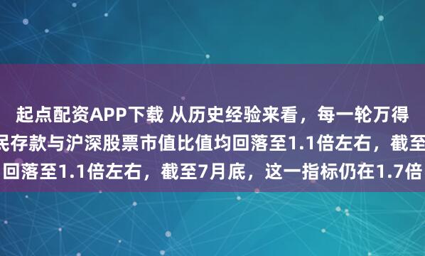 起点配资APP下载 从历史经验来看，每一轮万得全A指数见顶，对应居民存款与沪深股票市值比值均回落至1.1倍左右，截至7月底，这一指标仍在1.7倍